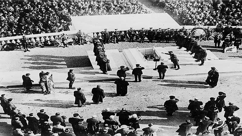 Vintage photo of military burial ceremony for the unknown soldier