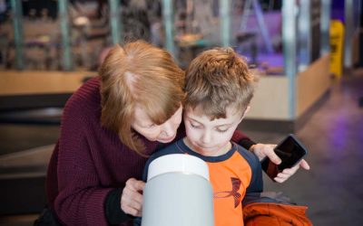 Grandmother and grandson at the River Alive exhibit at The Independence Seaport Museum